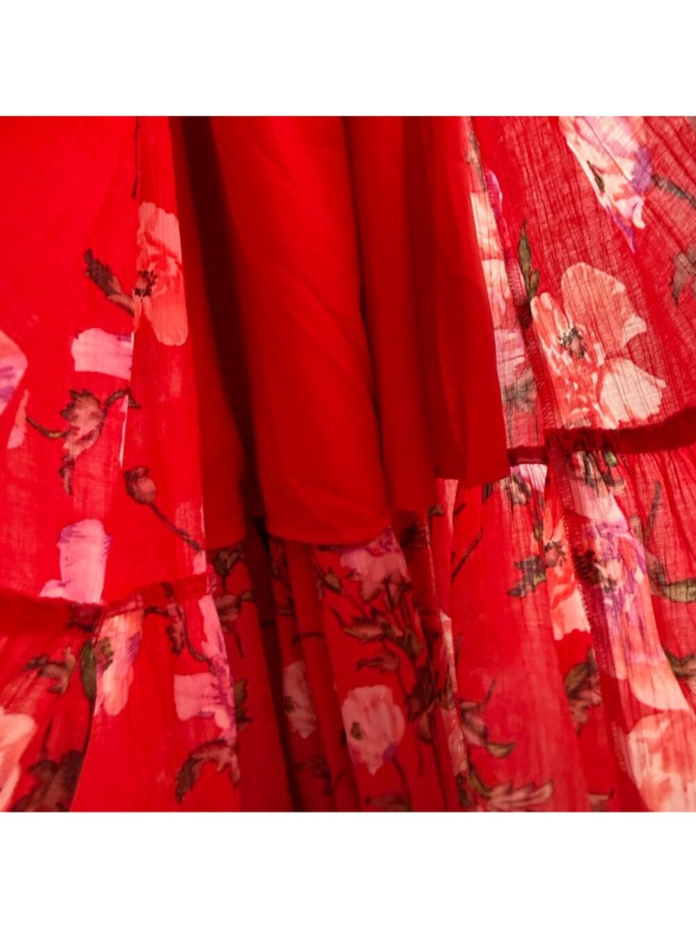 Abercrombie & Fitch Smocked Bodice Maxi Dress Red Floral Print XXSP Vacation - Picture 11 of 12